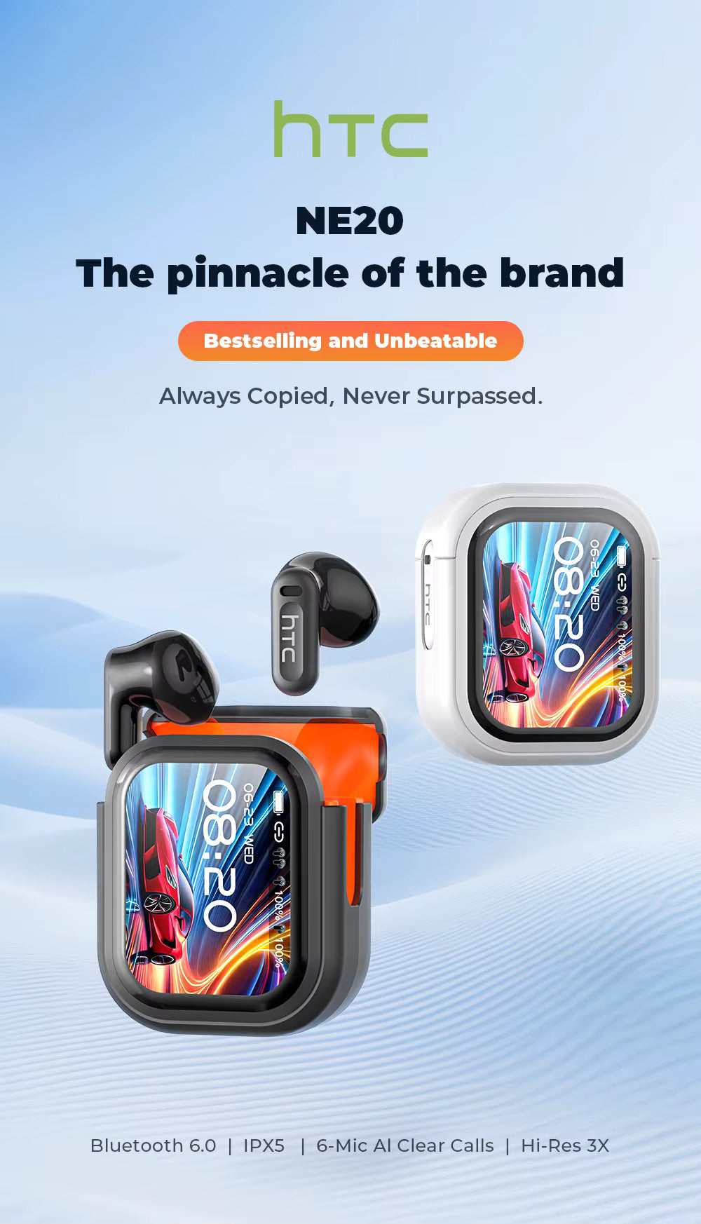 HD Screen Wireless Earphones Bluetooth Music Earbuds HTC NE68 150 Languages 30 Hour Battery Life Clear Audio Comfortable Wearing