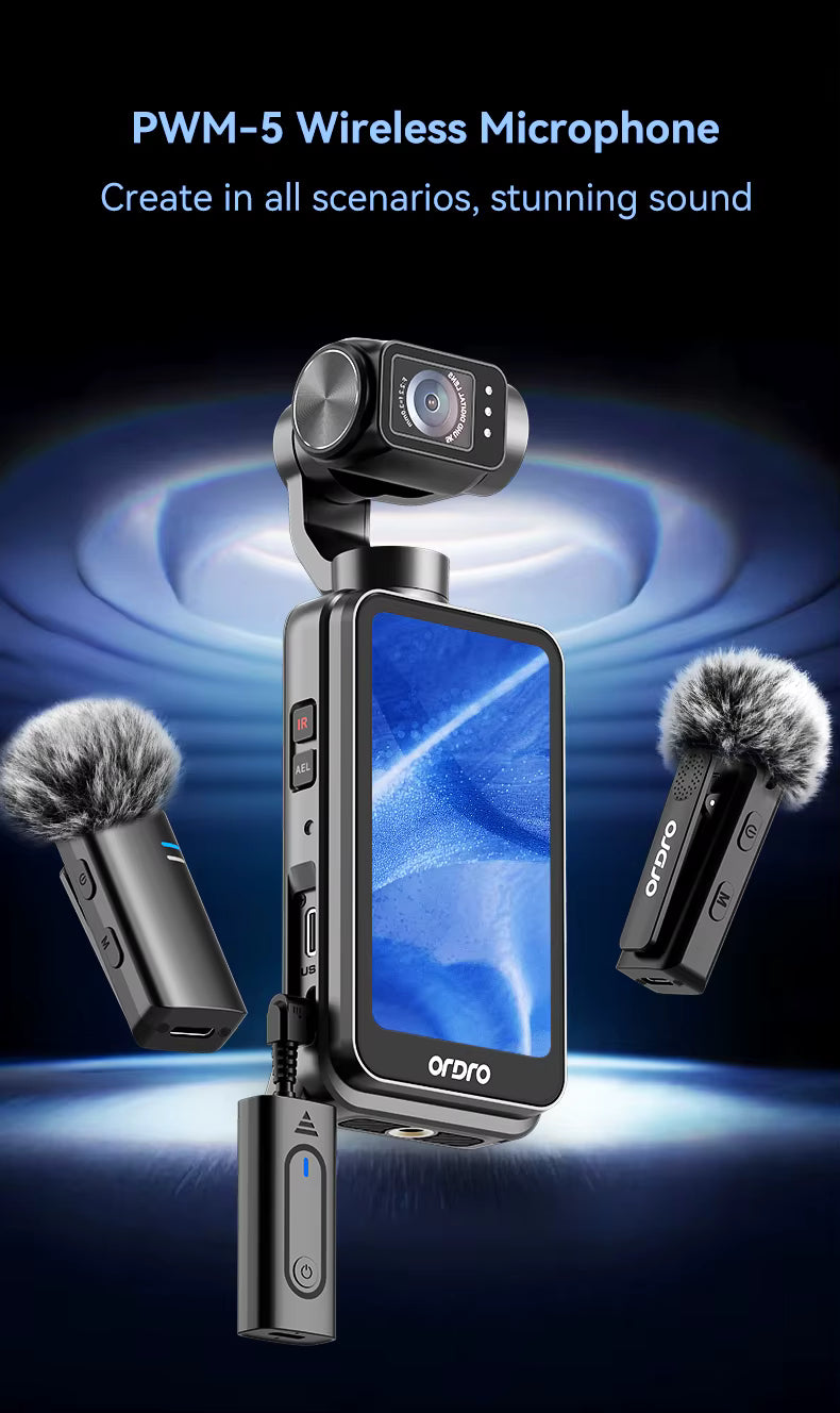 Ordro M5 5K Vlog Camera Kit Action Pocket Camcorder with Wireless Microphone for YouTuber Video Recording