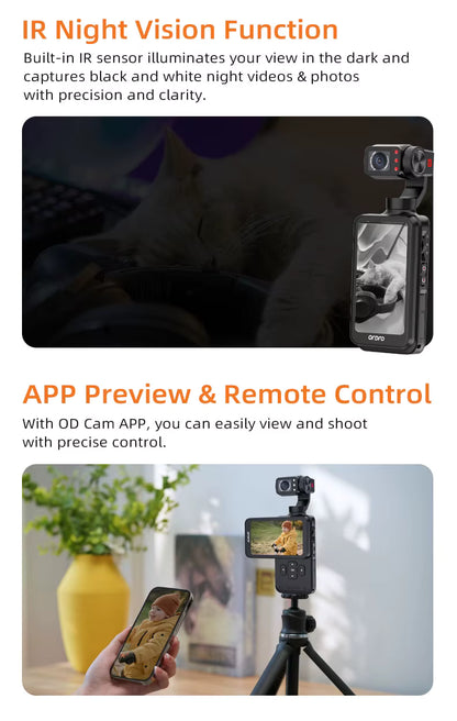 Ordro M5 5K Vlog Camera Kit Action Pocket Camcorder with Wireless Microphone for YouTuber Video Recording