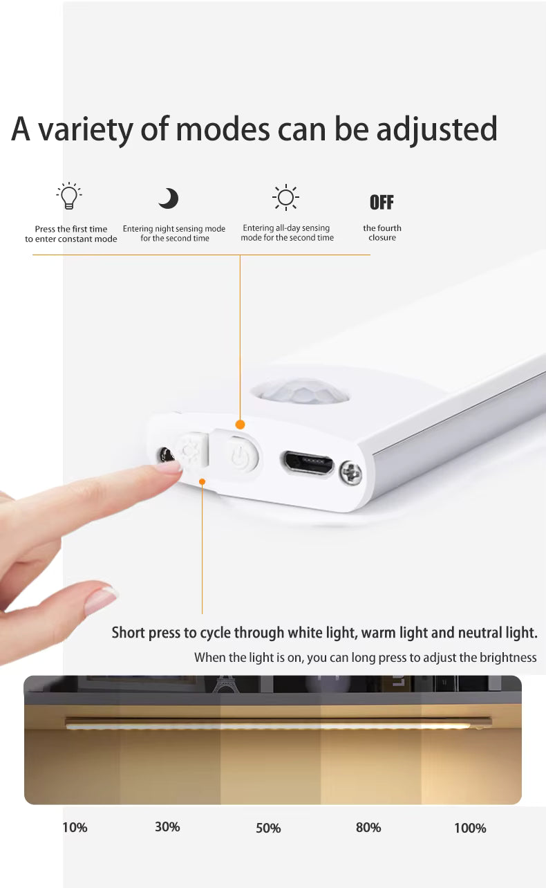LED Cabinet Light USB-C Rechargeable Motion Sensor Kitchen Wardrobe Lamp