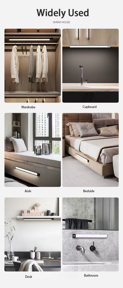 LED Cabinet Light USB-C Rechargeable Motion Sensor Kitchen Wardrobe Lamp