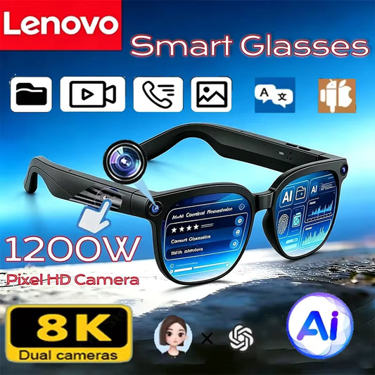 Lenovo 8K 2400MP HD AI Smart Glasses Bluetooth Call Voice Assistant Music Player Translate Photochromic Women Men Sunglasses
